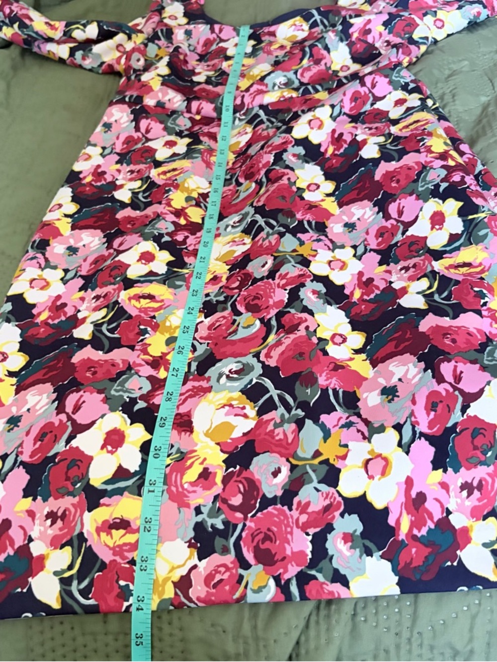 Betsey Johnson Floral Scuba Sheath Dress Size 10 Long Sleeve Navy Pink Rose - Picture 6 of 7